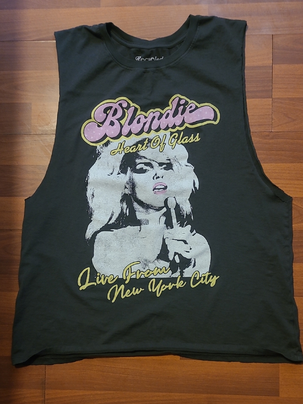 Karma Blondie 'Heart of Glass' Graphic Muscle Tee - Black with Pink & Yellow